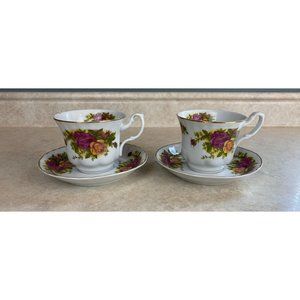 Crown Imperial Fine China Made In Romania Set Of 2 Tea Cups And Saucers